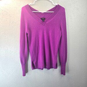 Halogen Cashmere Sweater Womens S Purple V Neck Preppy Long Sleeve Pullover Top